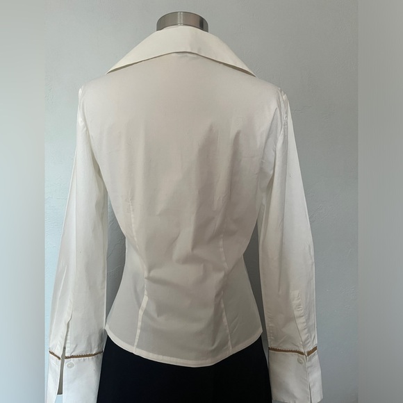 Vintage Cache Y2K Jacobite White Long  Sleeve Wide Collared Shirt Sz S - Picture 7 of 9